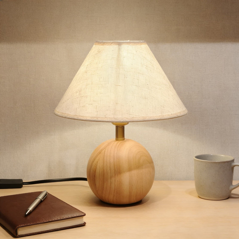 Lampe de table en bois avec abat-jour en lin, lampe de chevet à base de bois naturel pour table de chevet ou bureau de salon, éclairage ambiant rustique moderne, ampoule non incluse