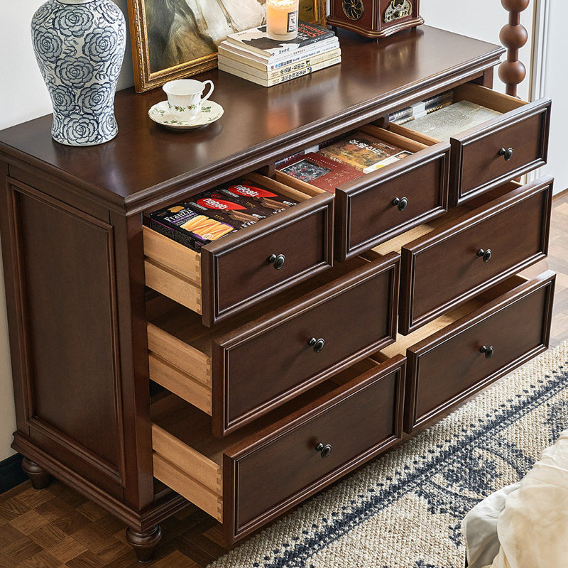 Armoire à 7 tiroirs en noyer brun foncé de style américain