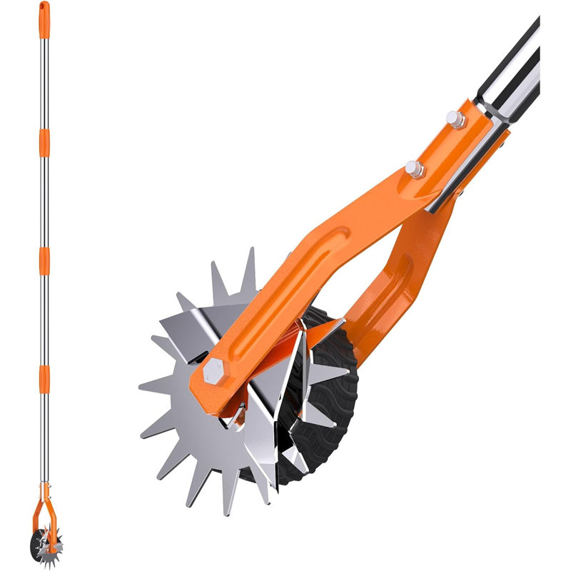 Tondeuse à gazon manuelle rotative avec poignée réglable en acier inoxydable, 66,7 po, orange