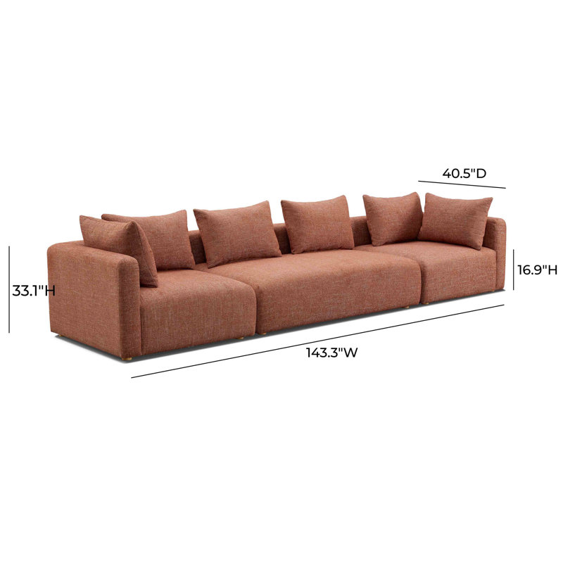 Tov Furniture Hangover Sedona Red Textured Fabric 145" Long Sofa, Sedona Red