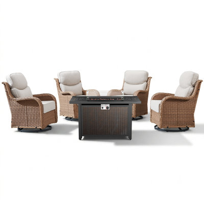 Ensemble de conversation de chaises berçantes pivotantes multiples pour l'extérieur avec table de foyer en osier