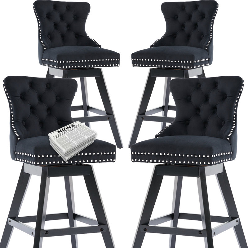 Tabourets de bar modernes pivotants en velours à hauteur de comptoir (ensemble de 4), Noir