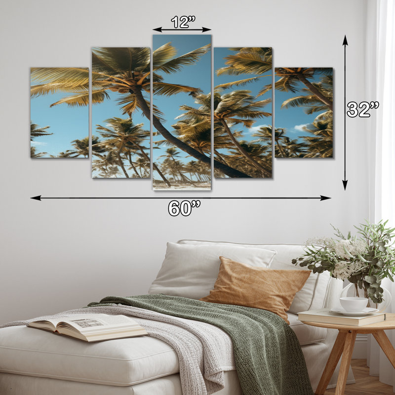 Palmiers champ I - art mural sur toile floral - 5 panneaux