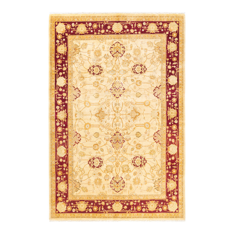 Tapis unique noué à la main Splendora - ivoire, 6 pi 2 po x 8 pi 10 po