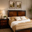 Ensemble de chambre à coucher grand lit, bois brun, ensemble de 2 pièces avec table de chevet