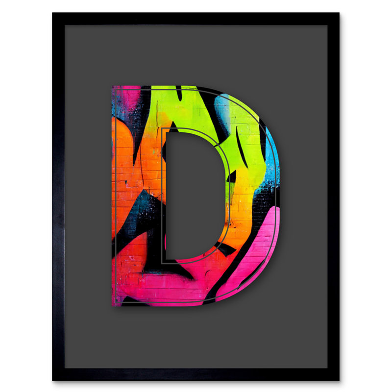 Letter D Fluorescent Abstract Decorative Graffiti 1 Piece Single Picture Frame Wall Art