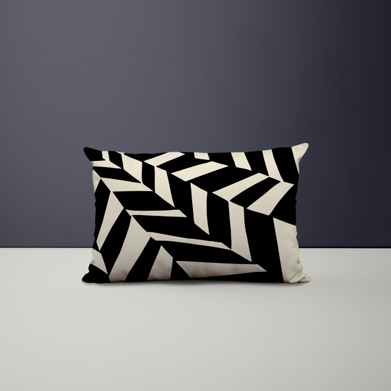 Polyester/Polyester Blend Lumbar Rectangular Indoor/Outdoor Pillow Cover & Insert, Black