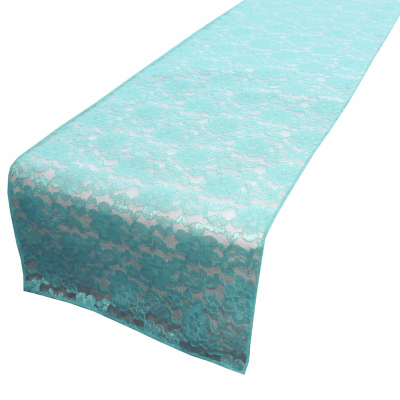 Bagdonas Floral Lace Table Runner, Aqua, 12" W x 60" L