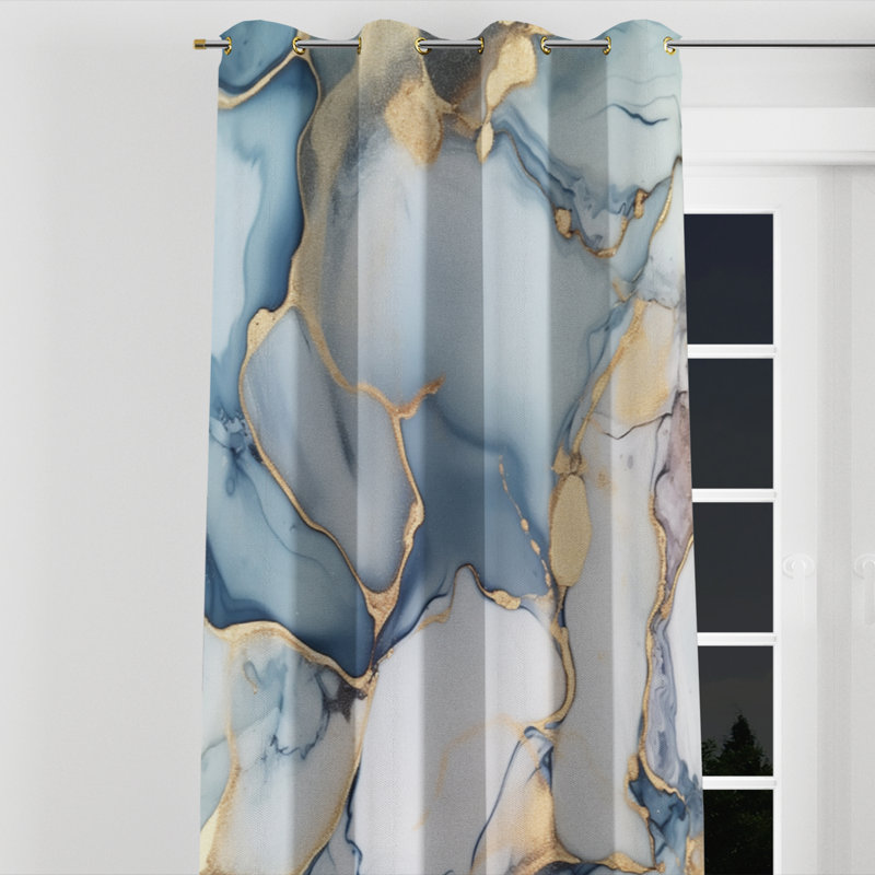 Analeise - Fractals Grommet Curtain - Velvet Room Darkening - 1 panel, 52" W x 108" L, Golden Grommets