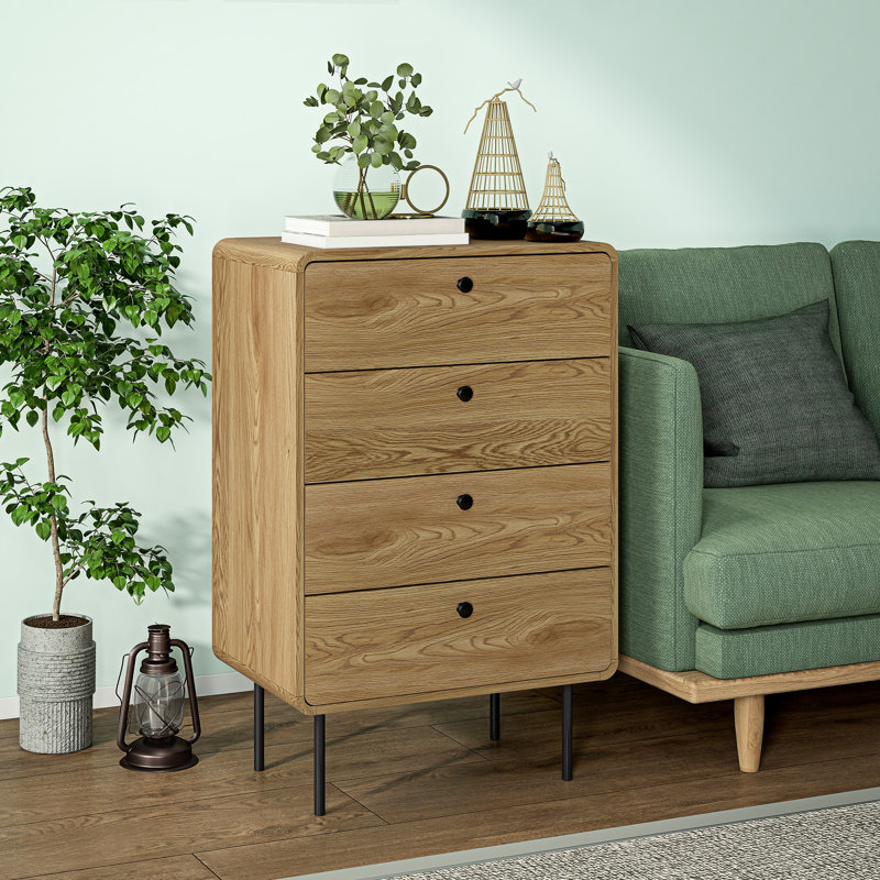 HOMCOM Bedroom Chest of Drawers 4 Drawer Dresser, 60W x 39D x 91.5H cm, Oak