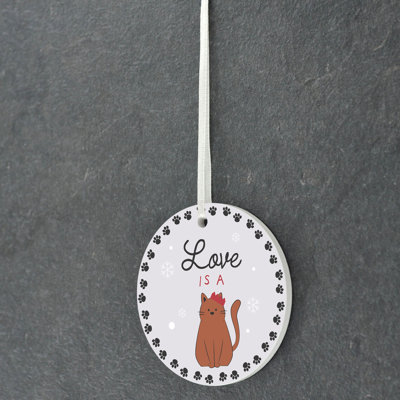 Carley Santapaws Love Is a Cat Circle Shaped Ceramic Ornament