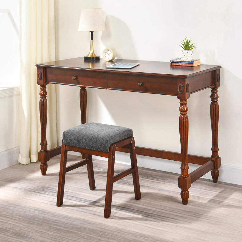 Raahi Solid Wood Accent Stool, Whale Grey