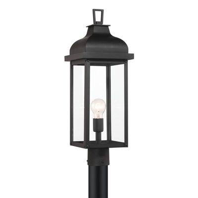 Jacai - Lampadaire d'extérieur 1 lumière - Abat-jour en verre transparent - Finition noire