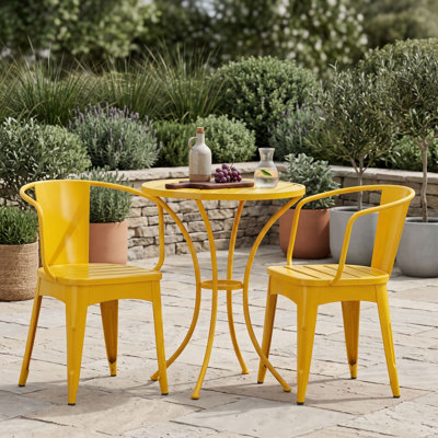 Modern 3-Piece Outdoor Bistro Set, Iron Round Table and 2 Chairs, Weather-Resistant Slatted Patio Dining Set