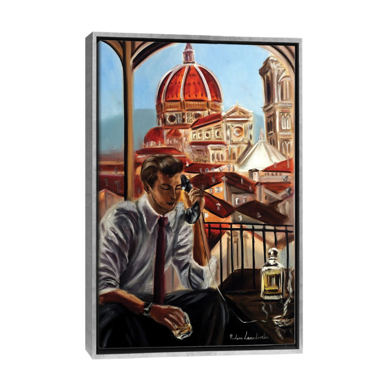 «A Call From Florence», reproduction d'art sur toile encadrée, 40" x 26", Framed Canvas, Silver