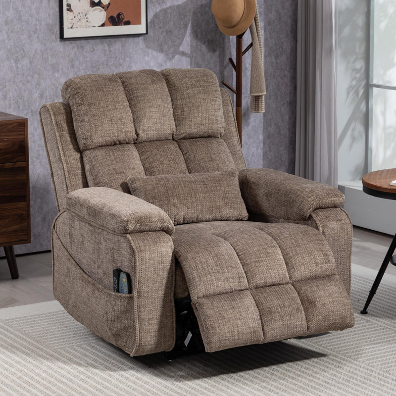 Dual Motor Chenille Power Lift Chair Lay Flat Recliner with Massage and Heating,400LBS, Greige