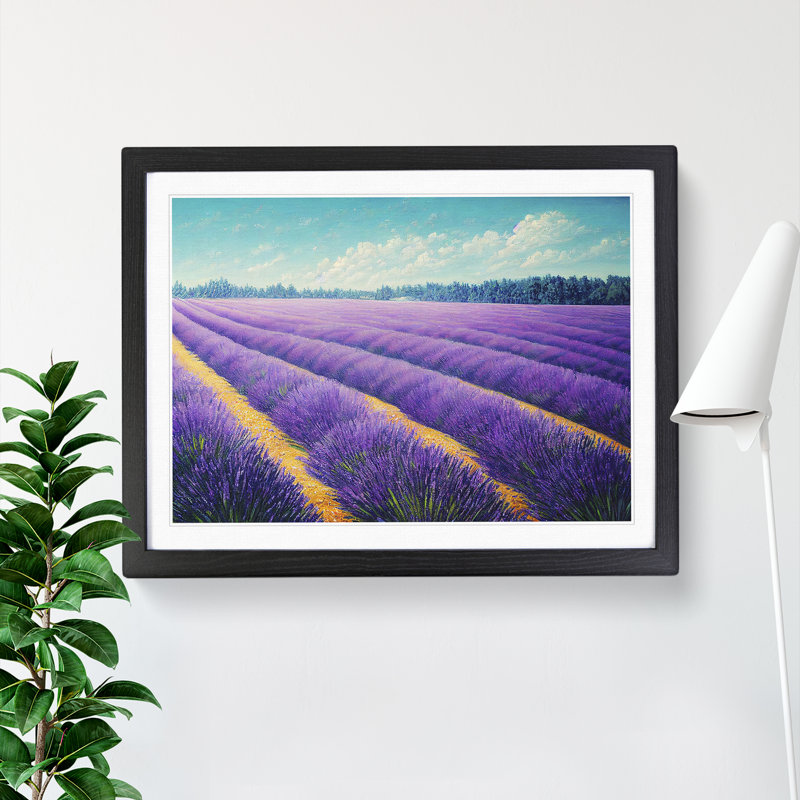 Alluring Lavender Flower Field - Single Picture Frame Print, Black, 25cm H x 34cm W x 2cm D