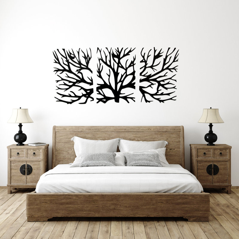 Tree Metal Wall Art - Nature Inspired Tree Silhouette Decor - Rustic Farmhouse Wall Hanging - Modern Industrial Metal Sculpture - Outdoor Indoor Home Decor - Garden Living Room Decoration - Large Statement Art Piece