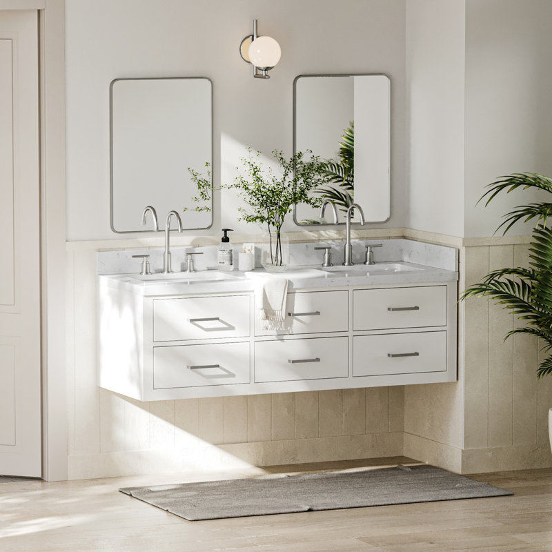 Ensemble de meuble-lavabo double mural 72 po Macolm, Gris, Nickel brossé, 72"