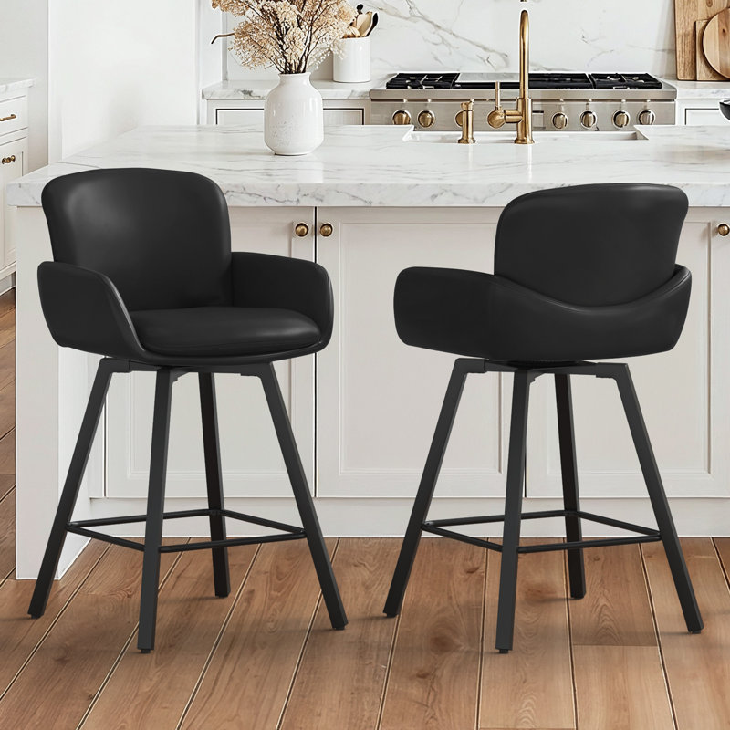Nicola Luxury Swivel Bar Stool , Black/Faux  Leather