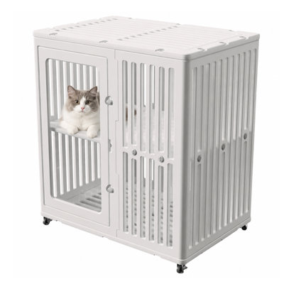 Enceinte de litière intérieure pour chat à double couche avec hauteur de 37,5 po, bac à litière caché avec roues pivotantes à 360 ° et freins, Catio spacieux pour le salon, la chambre à coucher et le balcon
