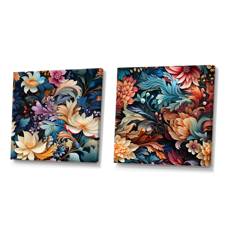 Elson - Ensemble de 2 collages carrés botaniques abstraits, H 36 po x l 73 po, Toile tendue