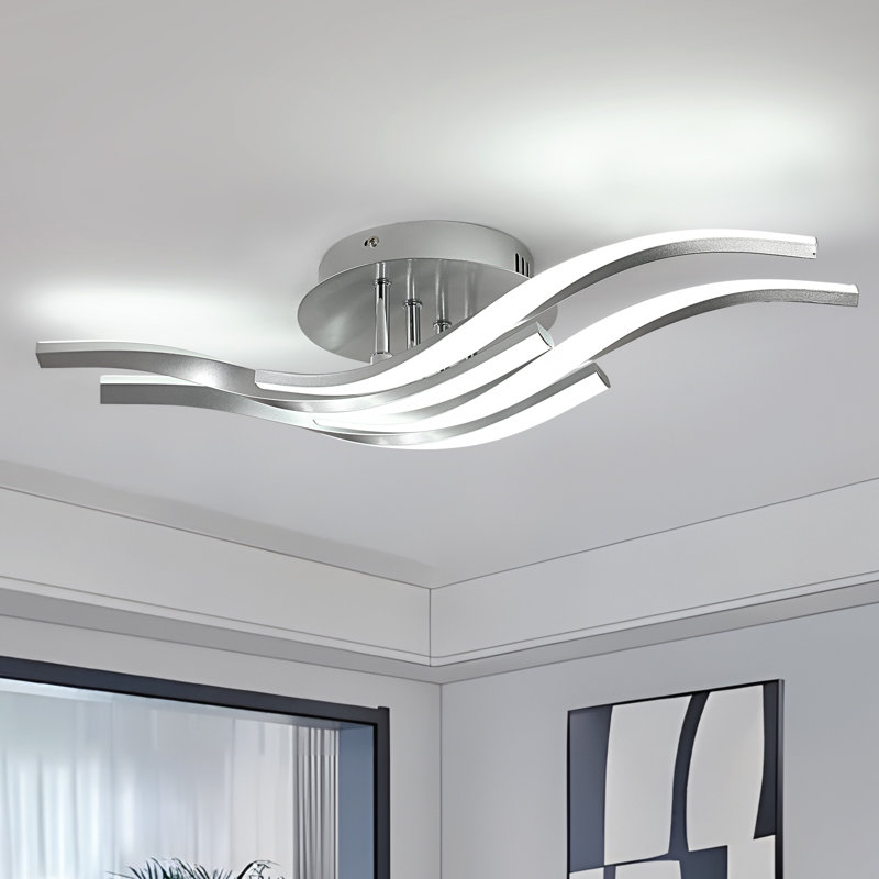 Modern Silver Curved LED 60cm Flush Mount Ceiling Light