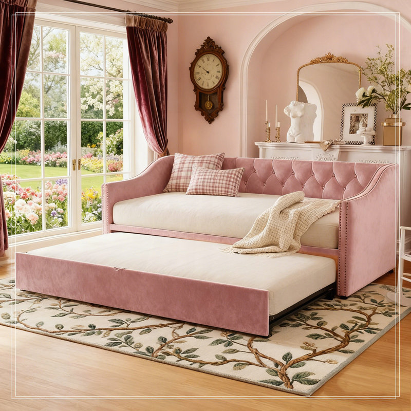 Lit de jour rembourré avec couchette Pop Up, Rose
