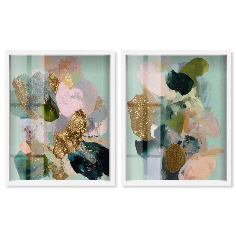 Ensemble de 2 décorations murales bohémiennes Gilded Botanical Dream, H 46 po x l 37 po, Cadre blanc