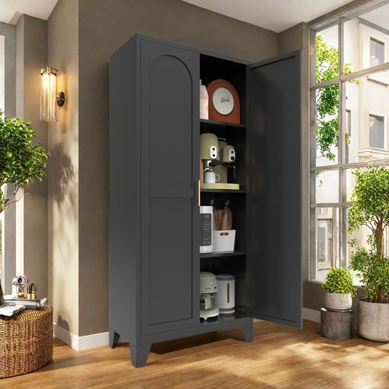 Durable Steel Storage Cabinet with Adjustable Shelves for Home and Office, Black