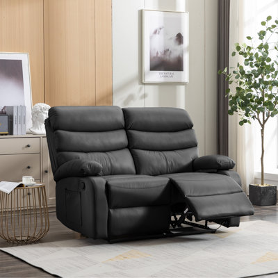 Aabid Faux Leather Manual Recliner, 2 - Seater Reclining Sofa for Living Room - Black