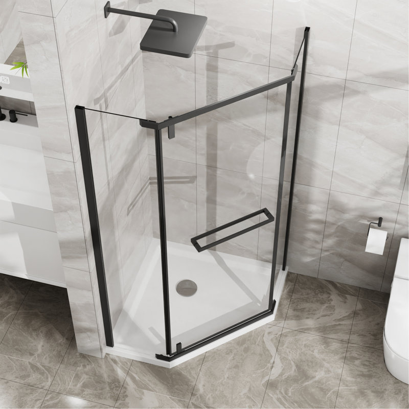 Neo-Angle Frameless Shower Door 36 In.D X 36 In.W X 72 In.H Corner Shower Enclosure With Clear SGCC Tempered Glass Pivot Shower Door In Matte Black Finish