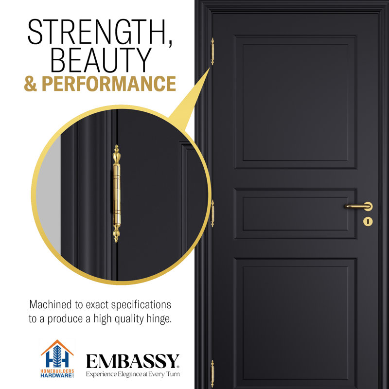 3.5" H x 3.5" W Solid Brass Ball Bearing Single Door Hinge, Polished Brass