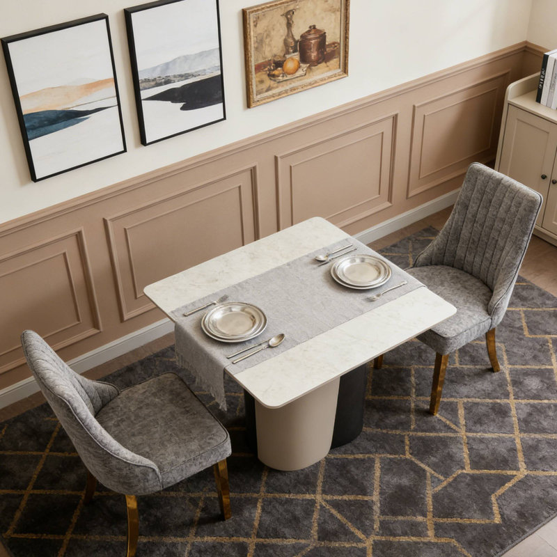 Ensemble de 2 chaises de salle à manger Grayaccent en rayonne de chenille avec pieds en acier inoxydable doré, Gris, Doré