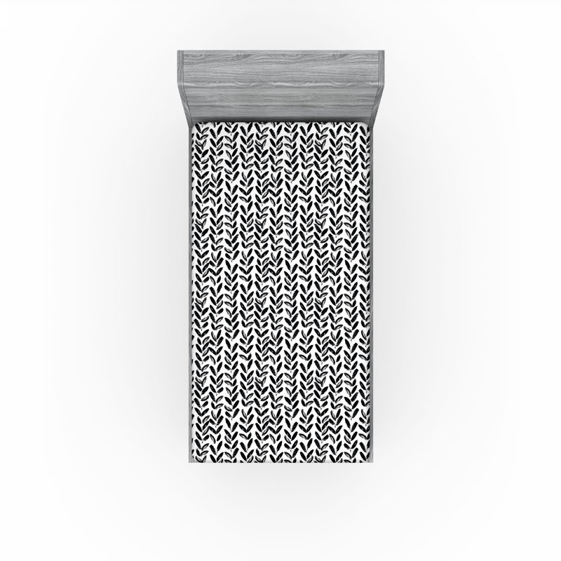 Ensemble de 2 draps-housses Ambesonne, Drap-housse de taille simple, Noir, blanc / floral