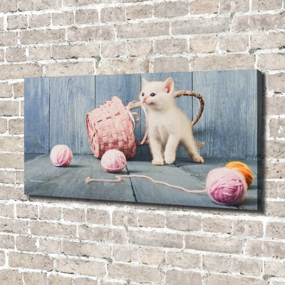 White Cat And Hanks - Wrapped Canvas Print