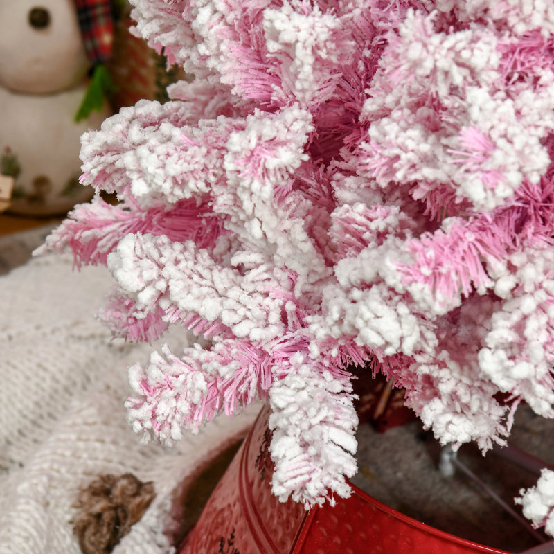 Arbre rose 7,5 pi - Crayon mince artificiel avec neige floquée et branches réalistes en forme de pin de Noël 7,5 pi, branches en forme de pin