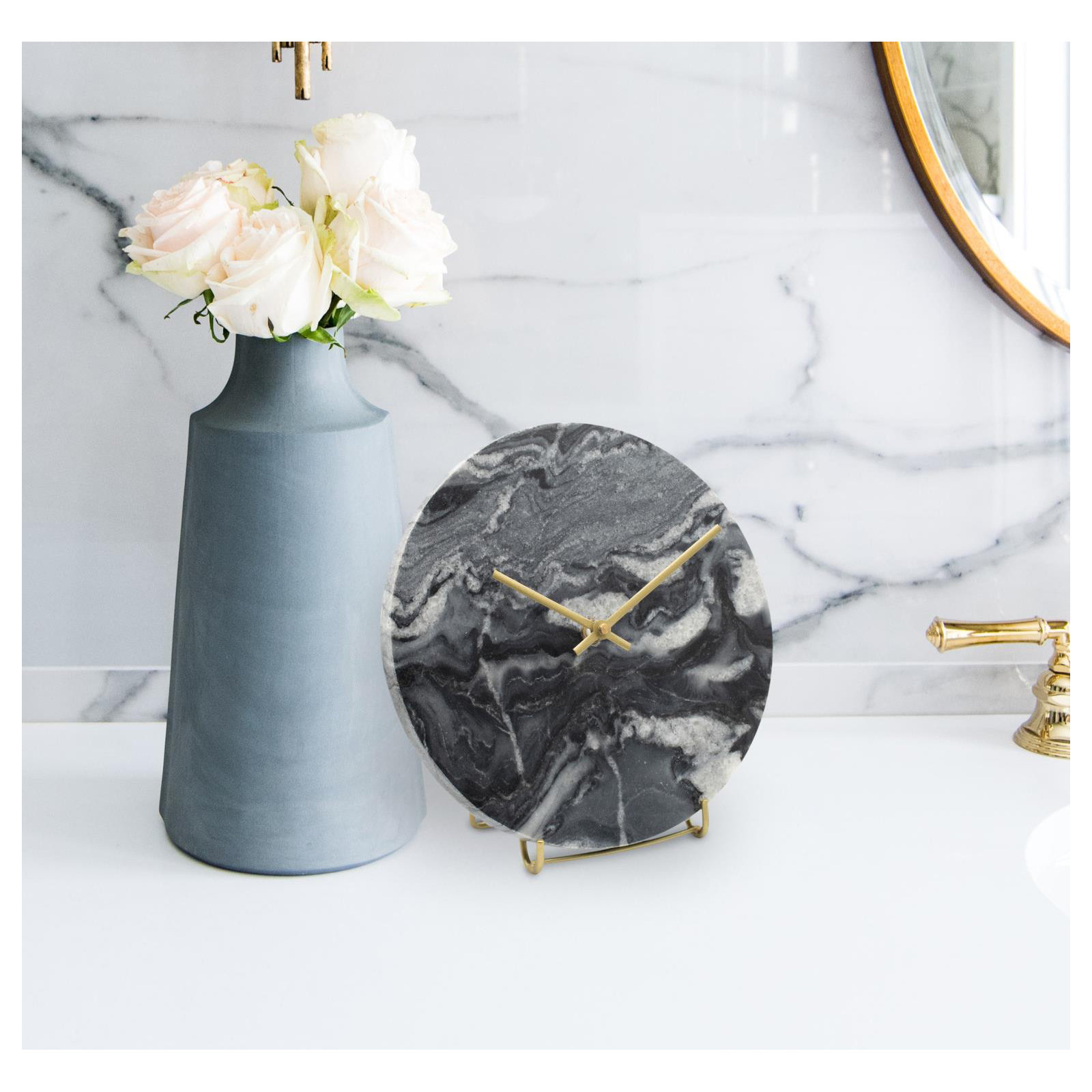 Dorris Analog Tabletop Clock, Black/White/Gray