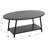 Oval Coffee Table with Storage Shelf in Oak Wood Grain and Black Metal Frame-673337453