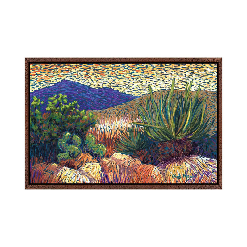 Desert Cactus by Candy Mayer - Painting on Canvas, 45.72cm H x 66.04cm W x 3.81cm D, Classic Brown Wood Framed