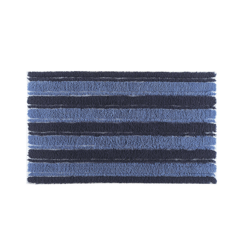 Neutral Striped Bath Rug, 20" W x 31" L, Navy