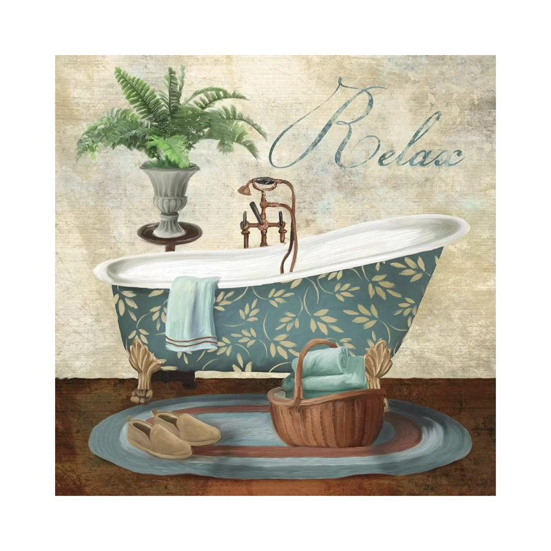 Bath Relax by Conrad Knutsen - Painting on Canvas, White Framed Canvas, 45.72 cm H x 45.72 cm W