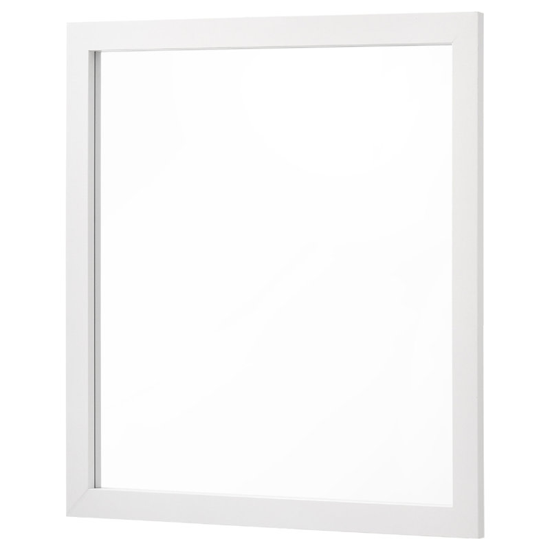 Miroir de commode rectangulaire Dle, cadre affleurant, verre plat, bois, Blanc