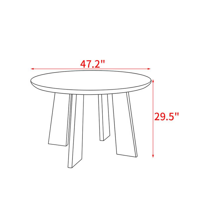 Simple retro style round solid wood dining table, 29.5"H x 47.2"L x 47.2"W