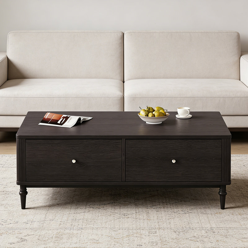 Red Oak Coffee Table with Multiple Drawers