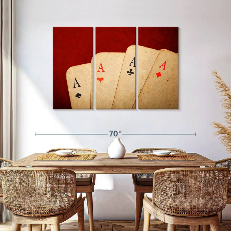 " Vintage Aces Poker " 3 - Pieces, 36" H x 57" W x 1.25" D
