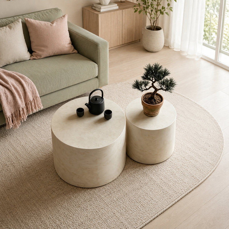 Ensemble de 2 tables d'appoint rondes imitation marbre