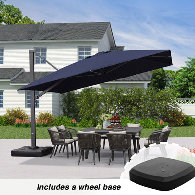 Huyana 144'' Square Cantilever Umbrella With Wheeled Base,Navy
