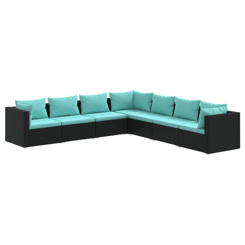 7 Piece Lounge Sofa Seating Group, Water blue, Black