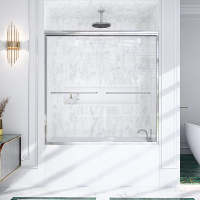 Semi-Frameless Double Sliding Shower Door, 6Mm SGCC Tempered Glass, Durable And Easy To Clean, Shower Door
